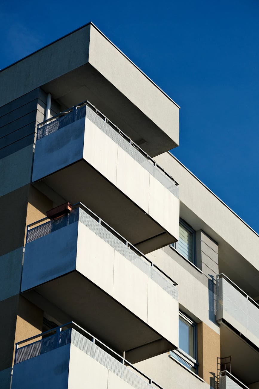 Contemporary building with modular balconies